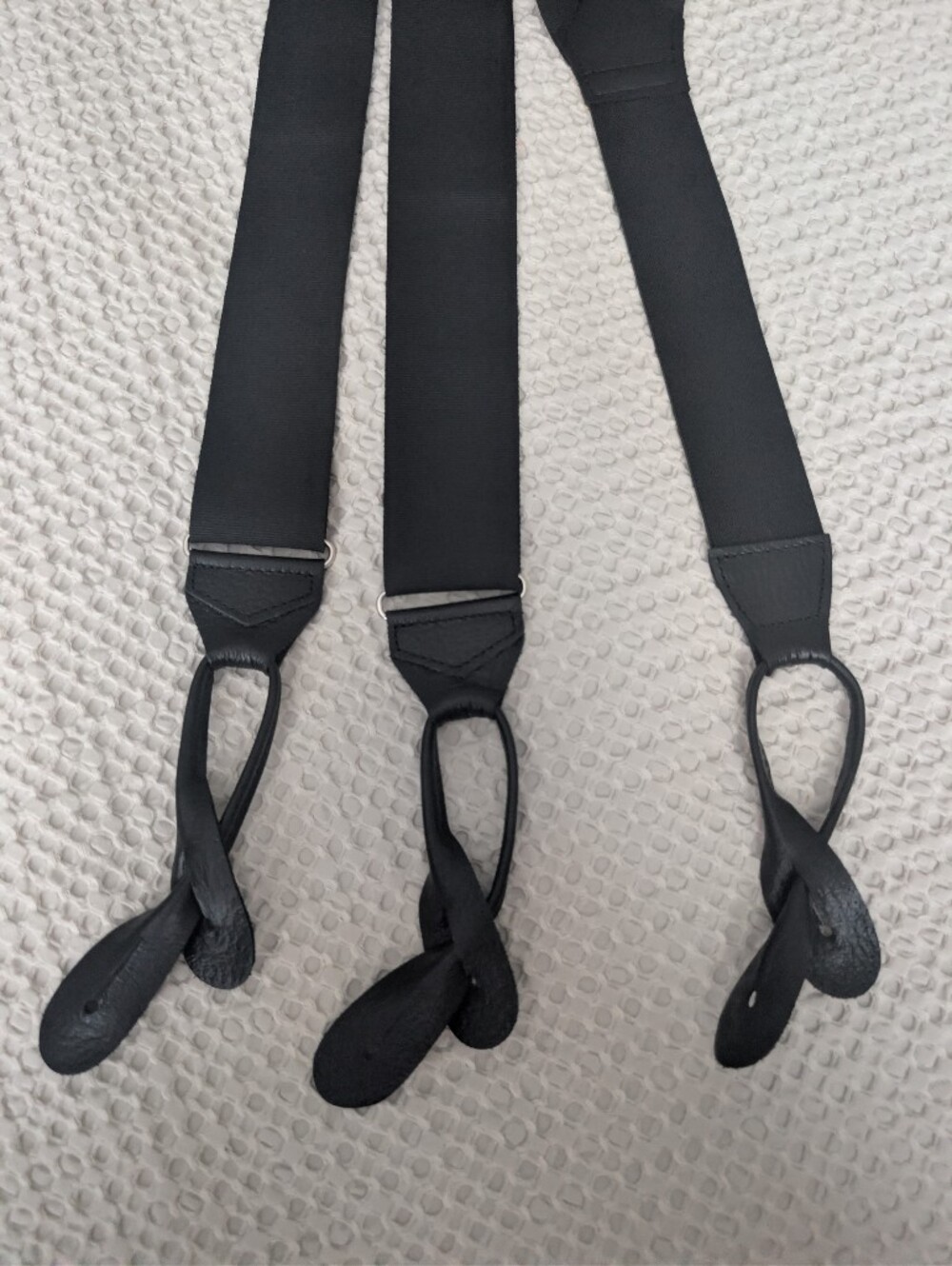 Black Leather-Trim Suspenders for Men